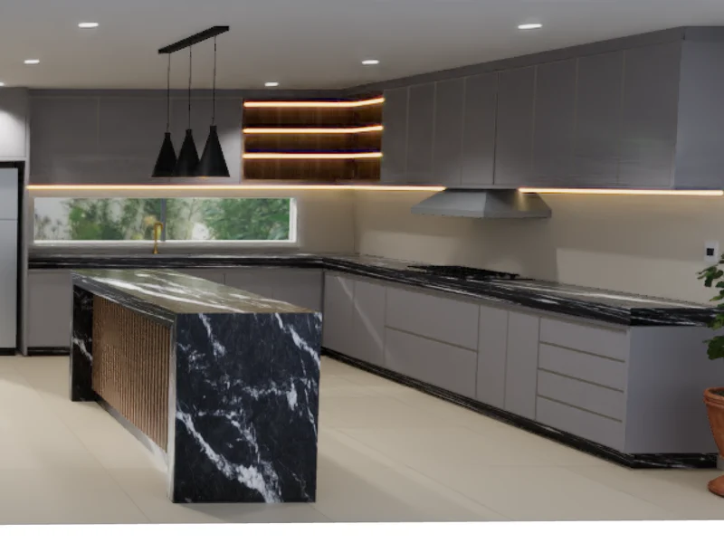 Desenho 3D: Cozinha com ilha
