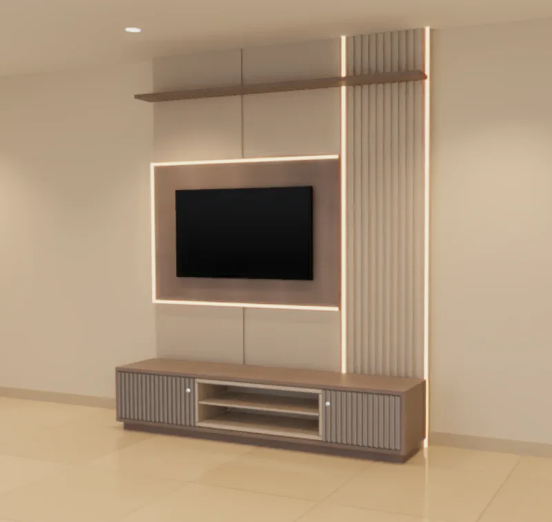 Desenho 3D: Painel de TV com LED e rack