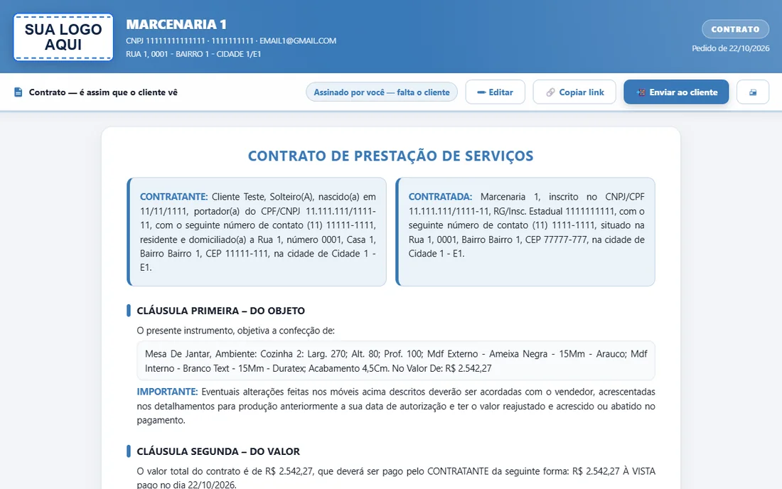Contrato: tela real do COE Soluções