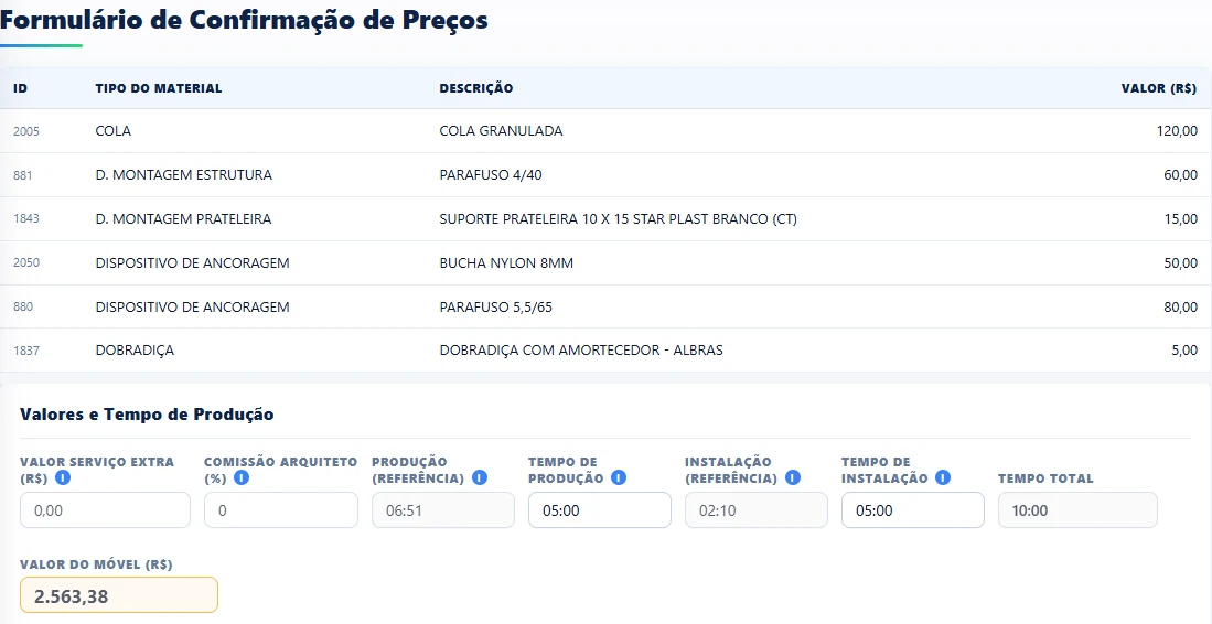Orçamento: tela real do COE Soluções